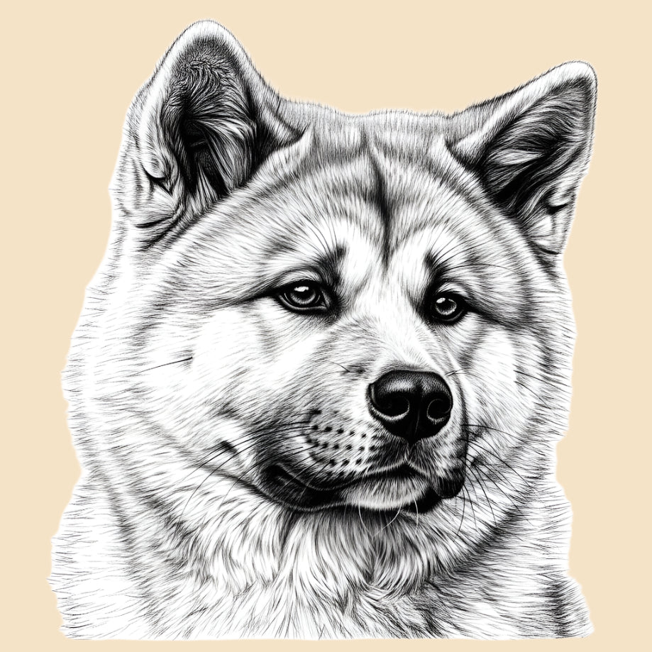 Sketch of a Japanese Akita, large dog breed featured in The Puggly Club eco friendly birthday boxes