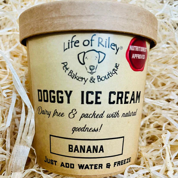 studio image of Banana flavoured Dog Ice Cream supplied by Paw Branch