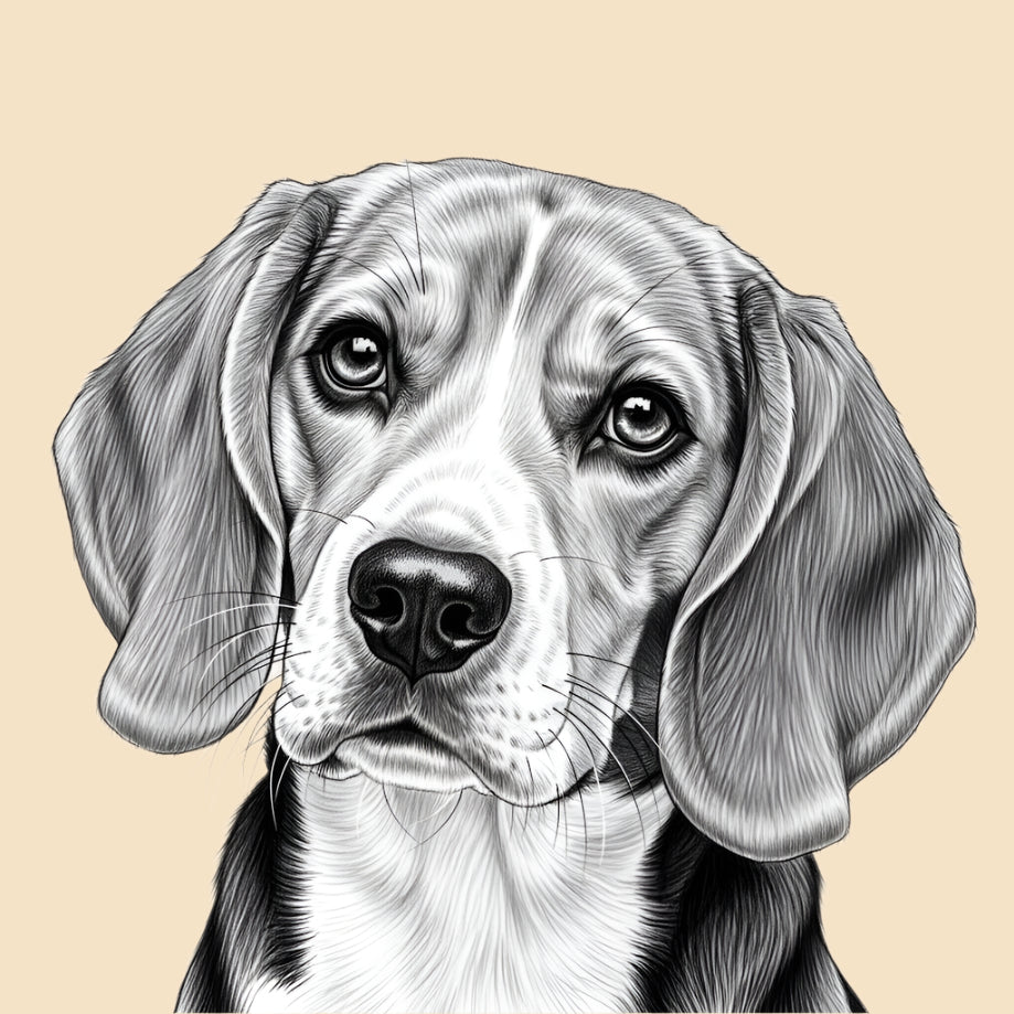 Sketch of a Beagle, medium dog breed featured in The Puggly Club eco friendly birthday boxes
