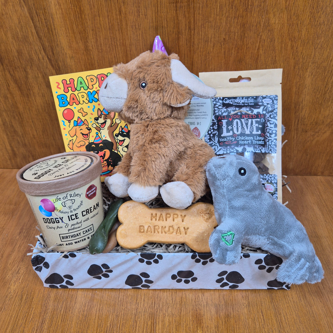 Celebrate tiny tails with the Bow Wow Birthday Box, packed with eco-friendly toys and treats for extra small dogs.