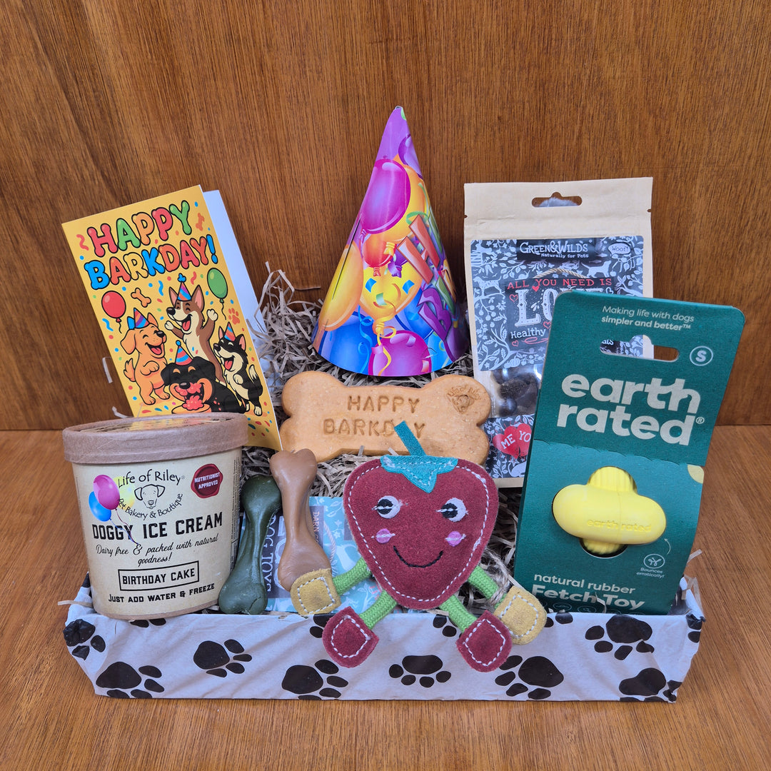 Treat extra small and senior extra small dogs with the Bow Wow Birthday Box full of eco toys and natural snacks.