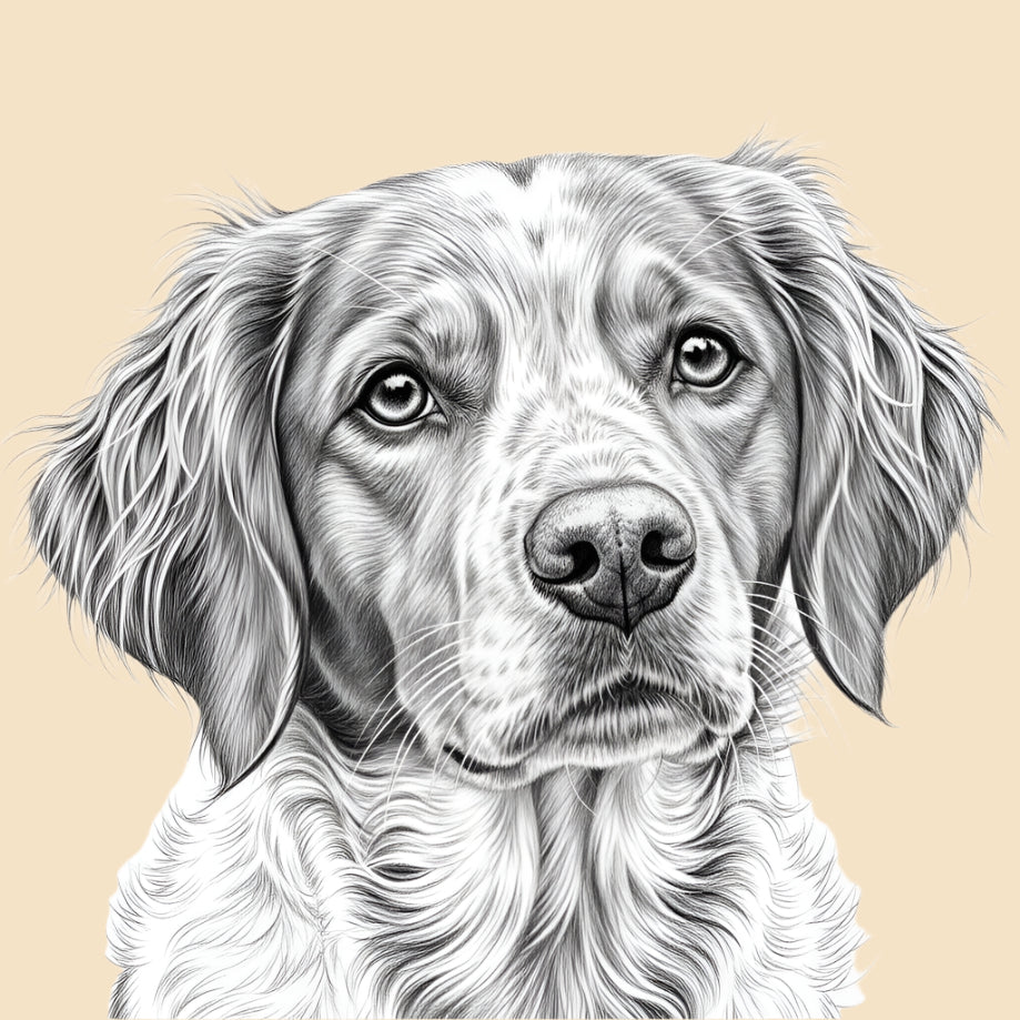 Sketch of a Brittany, medium dog breed featured in The Puggly Club eco friendly birthday boxes