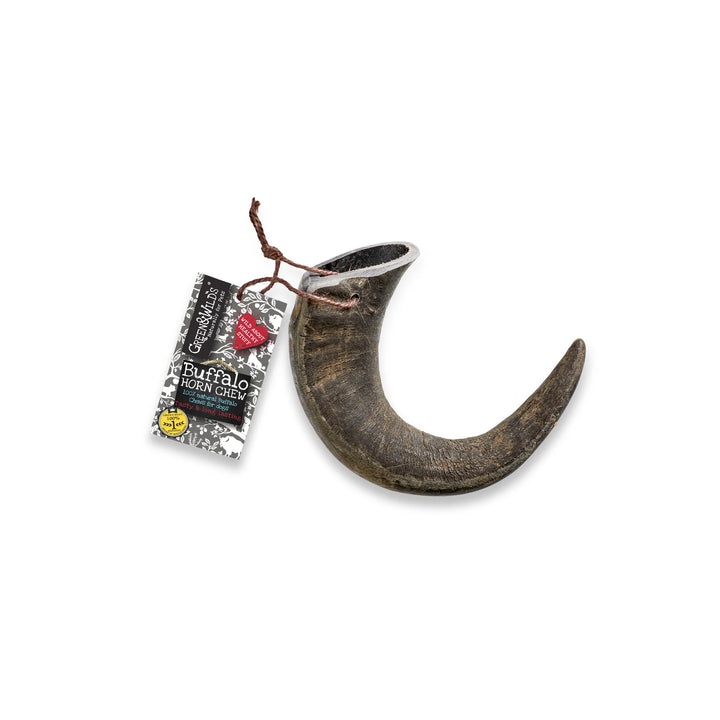 Buffalo horn with packaging on a white background