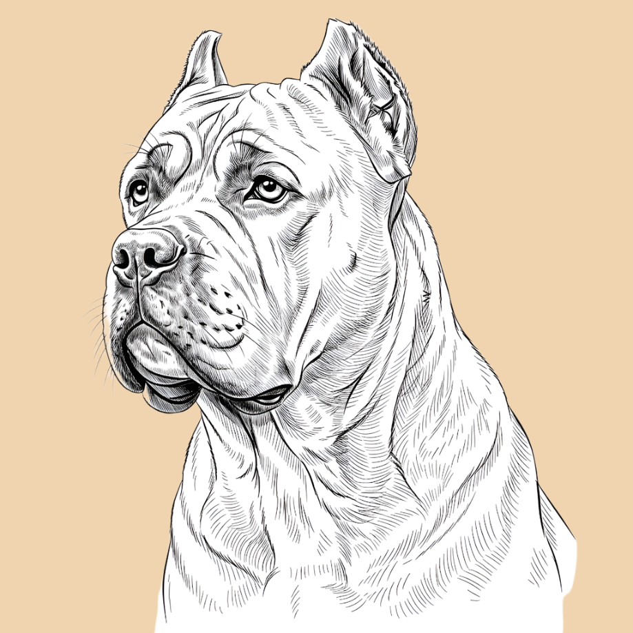 Sketch of a Cane Corso, extra large dog breed featured in The Puggly Club eco friendly birthday boxes