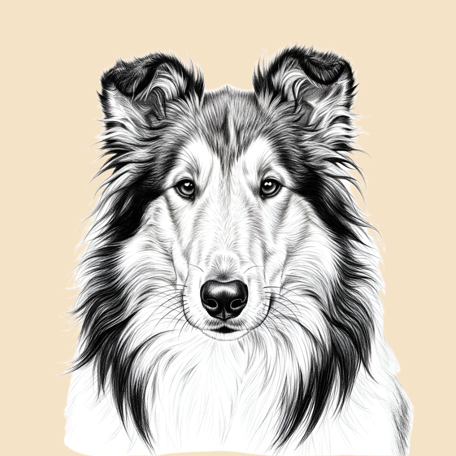 Sketch of a Collie, large dog breed featured in The Puggly Club eco friendly birthday boxes