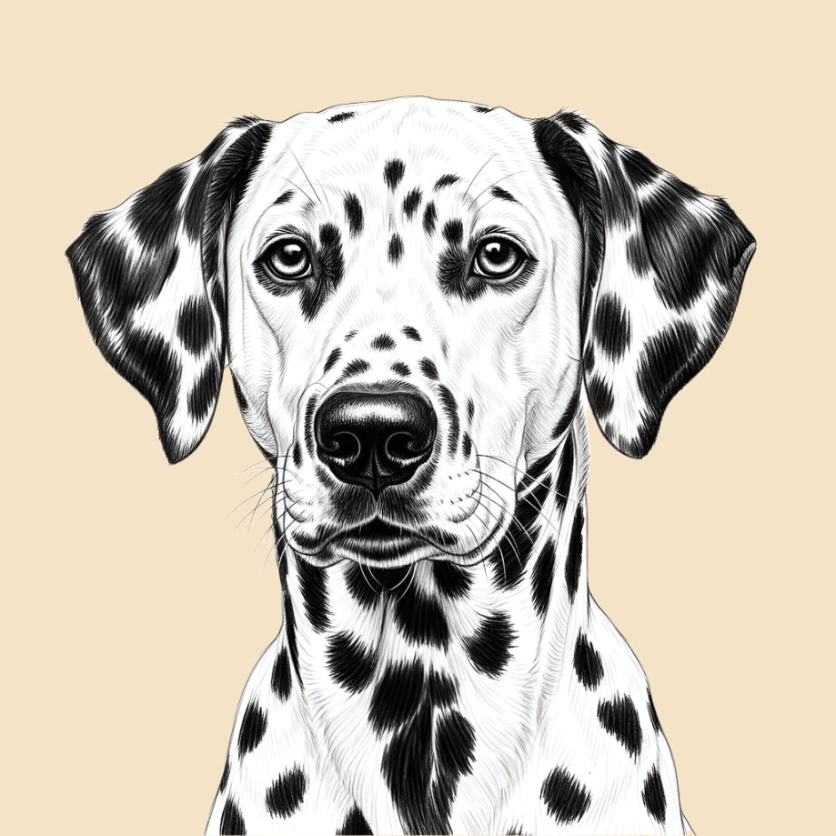 Sketch of a Dalmatian, large dog breed featured in The Puggly Club eco friendly birthday boxes
