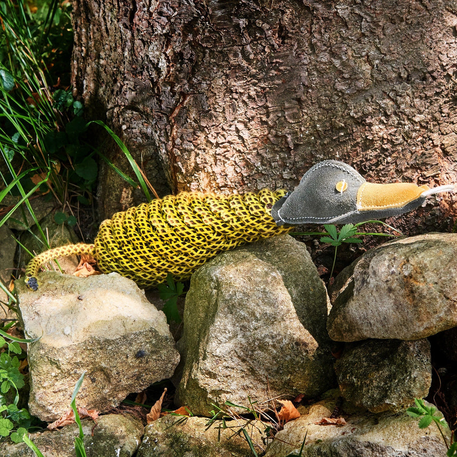 Delilah the Duckess – Green and Wilds – Eco Dog Toy – Medium Sized and Large Sized Dogs- Show outs, lovely image, toy is lay down on rocks