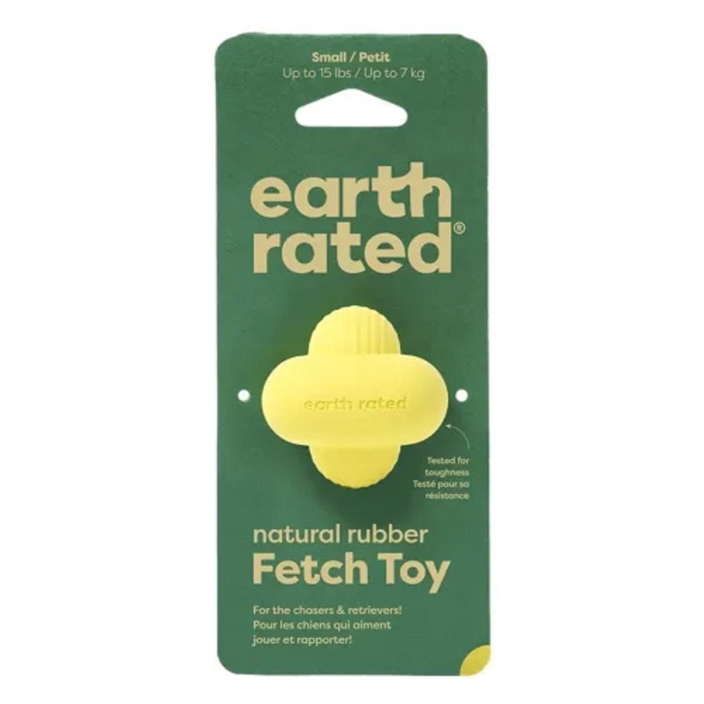 Yellow Earth Rated Fetch Ball small made from natural rubber with bubble knot shape, eco friendly dog toy for extra small dogs designed for interactive fetch play