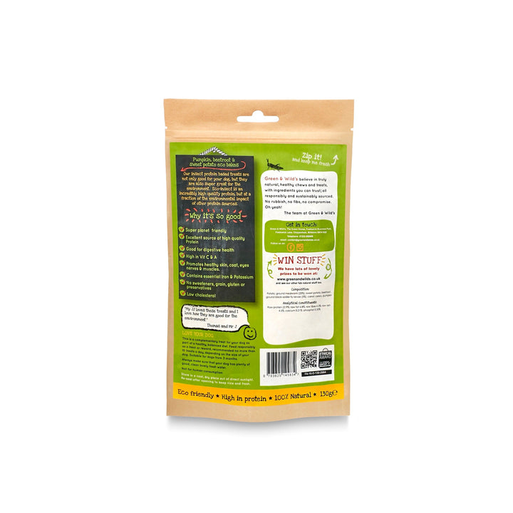 Dog food package with green label on a white background