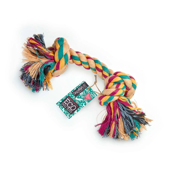 Eco friendly Big Rope 2 Knot dog toy by Green and Wild’s, tough rope chew toy suitable for small and medium sized dogs supplied by Paw Branch