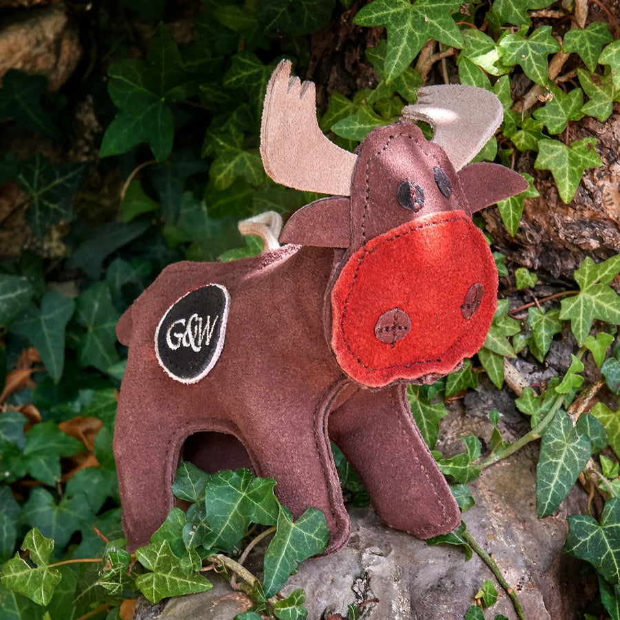 Eco friendly Rudy the Reindeer dog toy by Green and Wild’s suitable for medium sized dogs photographed outdoors supplied by Paw Branch