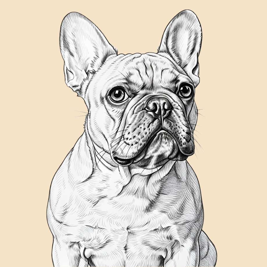 Sketch of a French Bulldog, medium dog breed featured in The Puggly Club eco friendly birthday boxes