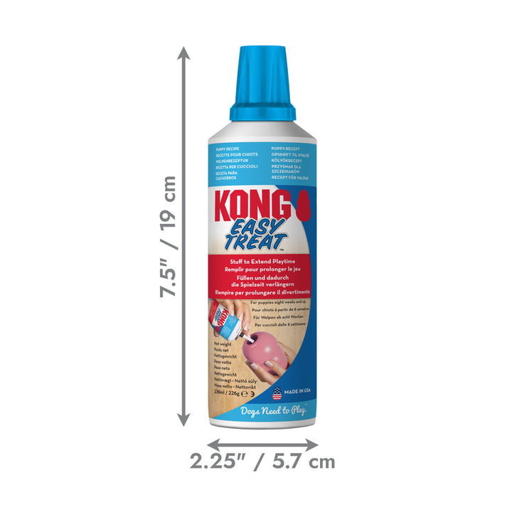 KONG Easy Treat Puppy Chicken Liver spray can with height and width measurements shown supplied by Paw Branch