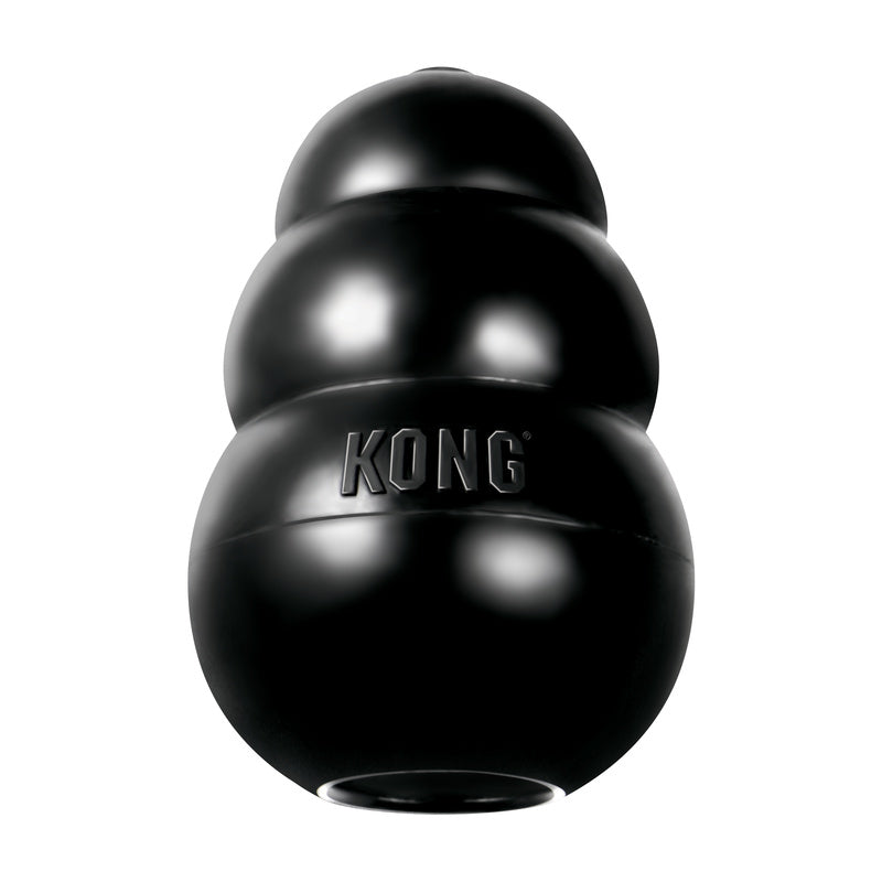 Black KONG dog toy on a white background