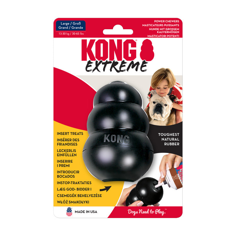 KONG Extreme dog toy packaging with a black Large KONG toy on a white background