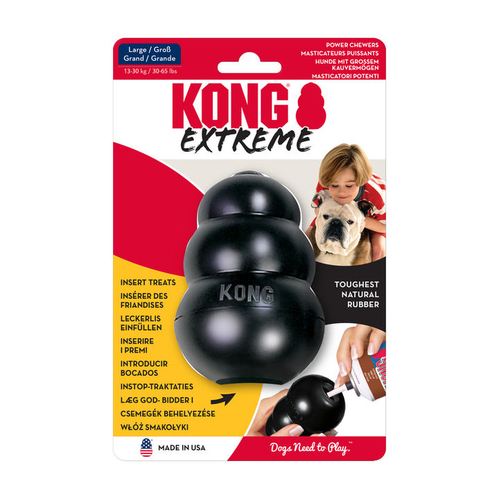 KONG Extreme dog toy packaging with a black Large KONG toy on a white background