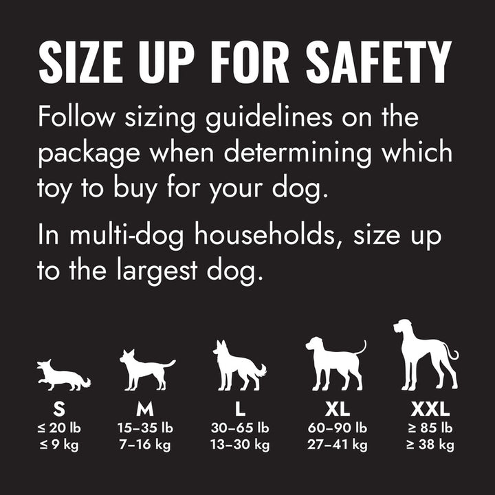 KONG Dog toy sizing chart with text on a black background