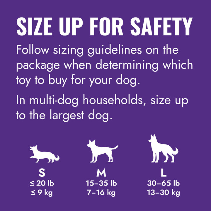 KONG Dog toy sizing chart with text on a purple background