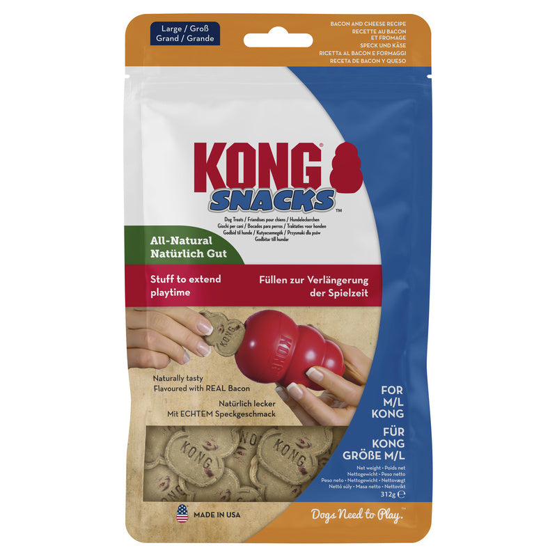 KONG Snacks Bacon and Cheese Large dog treats packaging showing product bag front and branding supplied by Paw Branch