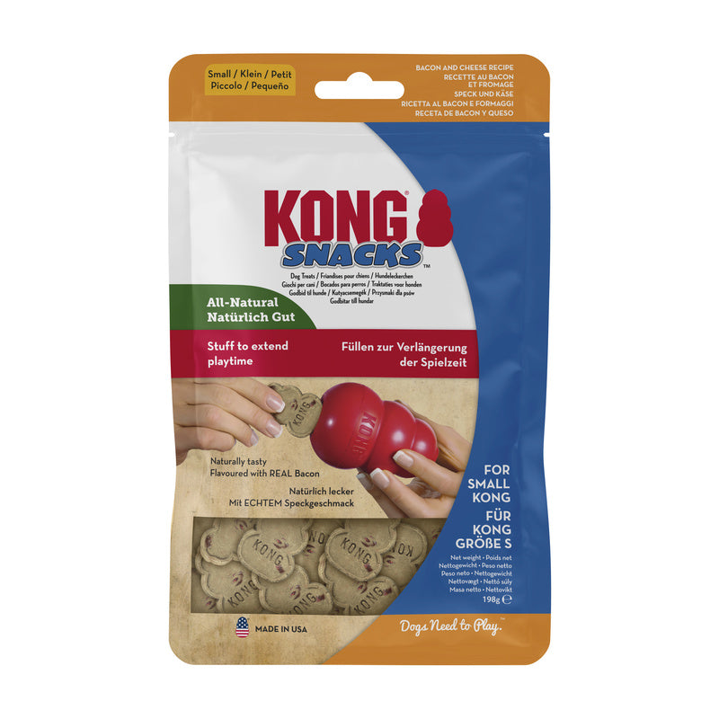 KONG Snacks Bacon and Cheese Small dog treats packaging showing product bag front and branding supplied by Paw Branch