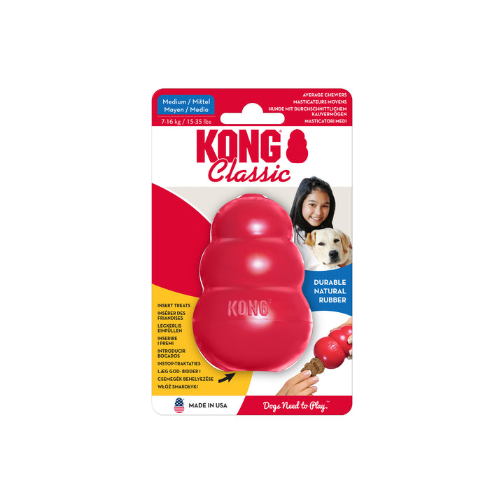 KONG Classic dog toy packaging with a red Medium sized KONG toy on a white background