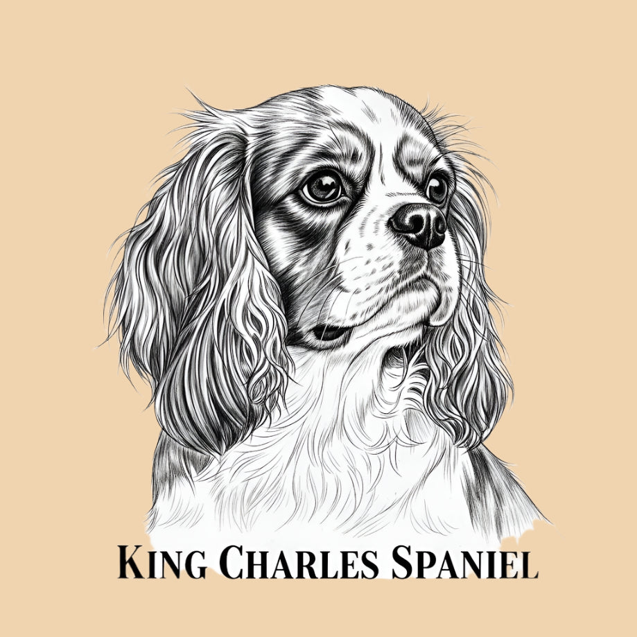 Sketch of a Cavalier King Charles Spaniel – small dog breed featured in The Puggly Club eco-friendly birthday boxes
