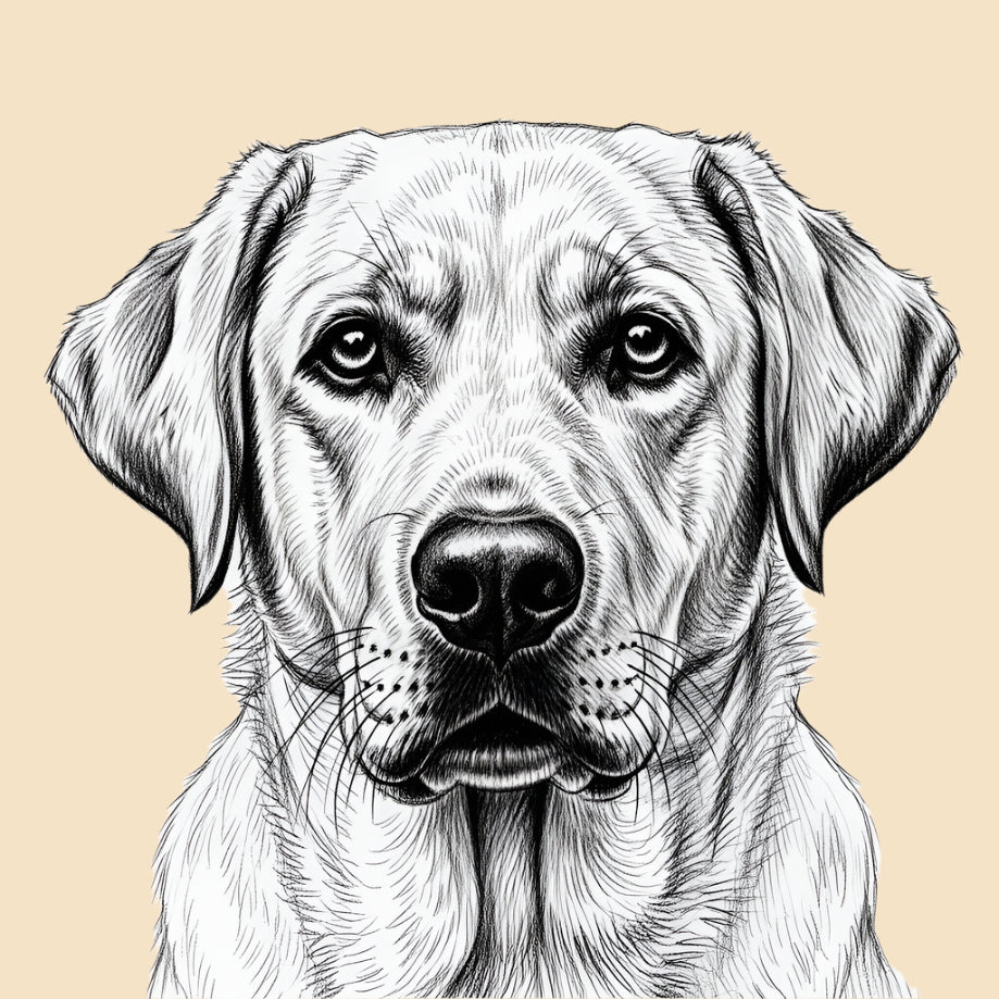 Sketch of a Labrador Retriever, large dog breed featured in The Paw Branch Club eco friendly birthday boxes