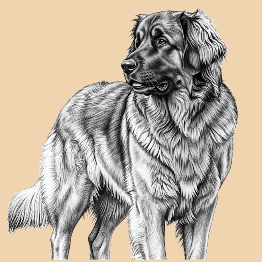 Sketch of a Leonberger, extra large dog breed featured in The Puggly Club eco friendly birthday boxes