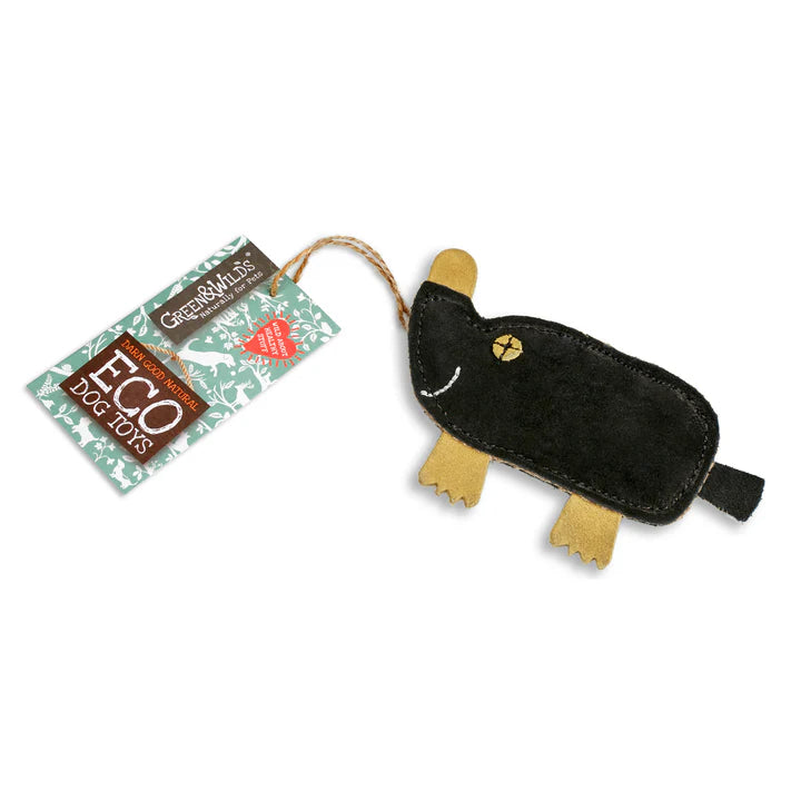 Maggie the Mole eco dog toy by Green and Wild’s made with suede and jute fibre for extra small dogs supplied by Paw Branch