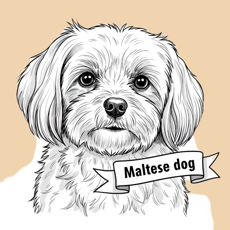 Sketch of a Maltese – extra small dog breed featured in The Puggly Club eco-friendly birthday boxes