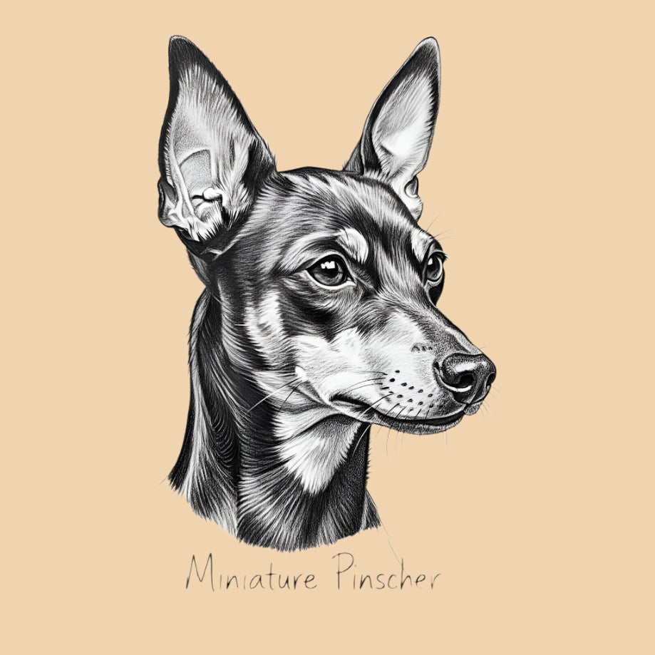 Sketch of a Miniature Pinscher – extra small dog breed featured in The Puggly Club eco-friendly birthday boxes