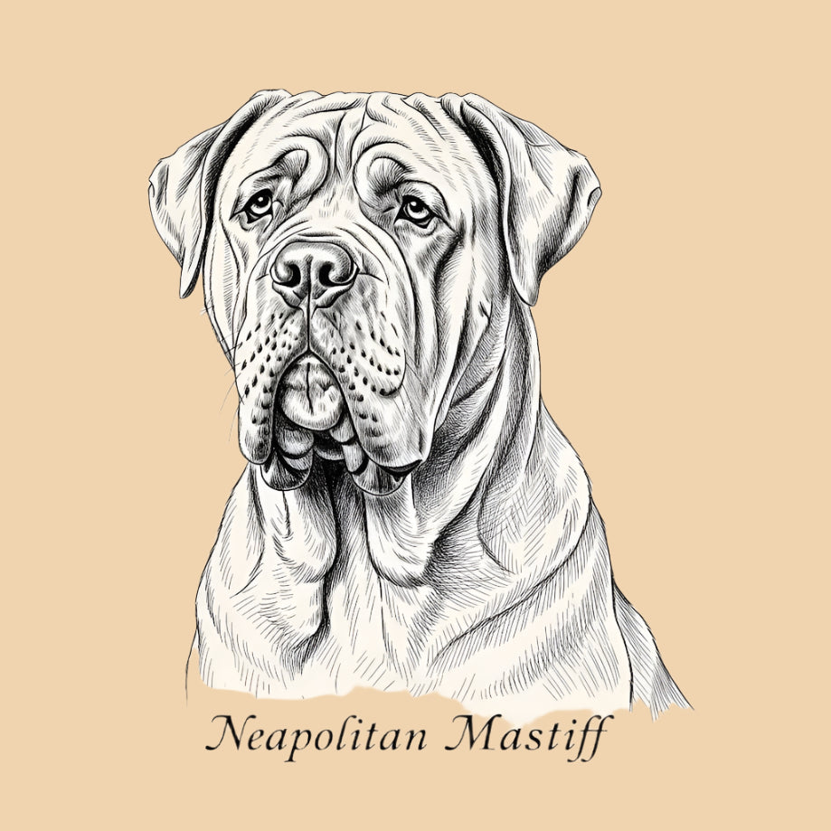 Sketch of a Neapolitan Mastiff, extra large dog breed featured in The Puggly Club eco friendly birthday boxes