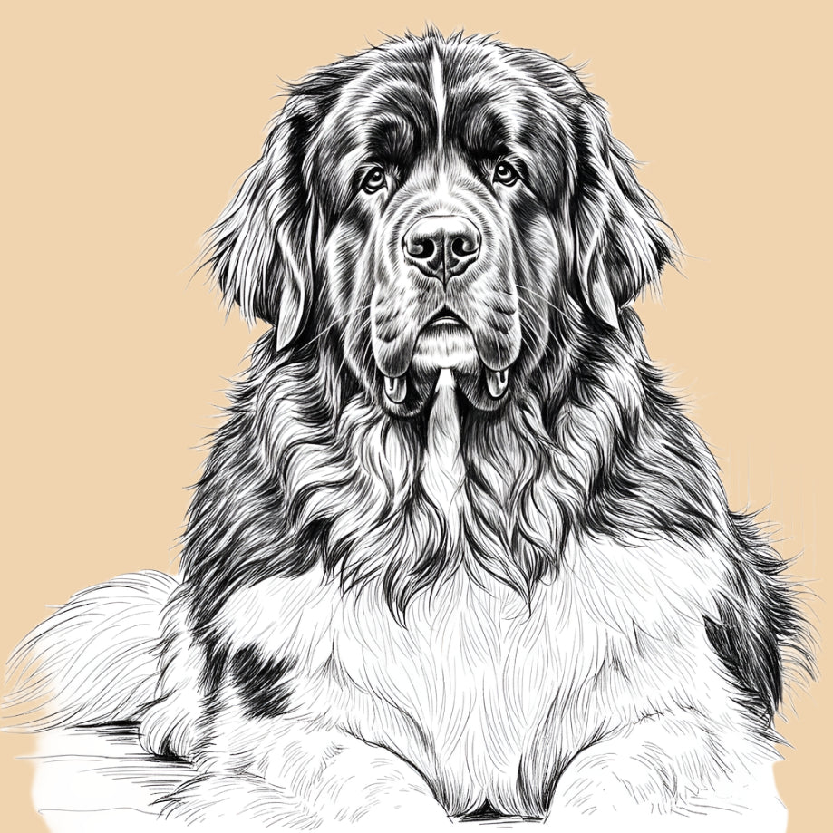 Sketch of a Newfoundland, extra large dog breed featured in The Puggly Club eco friendly birthday boxes