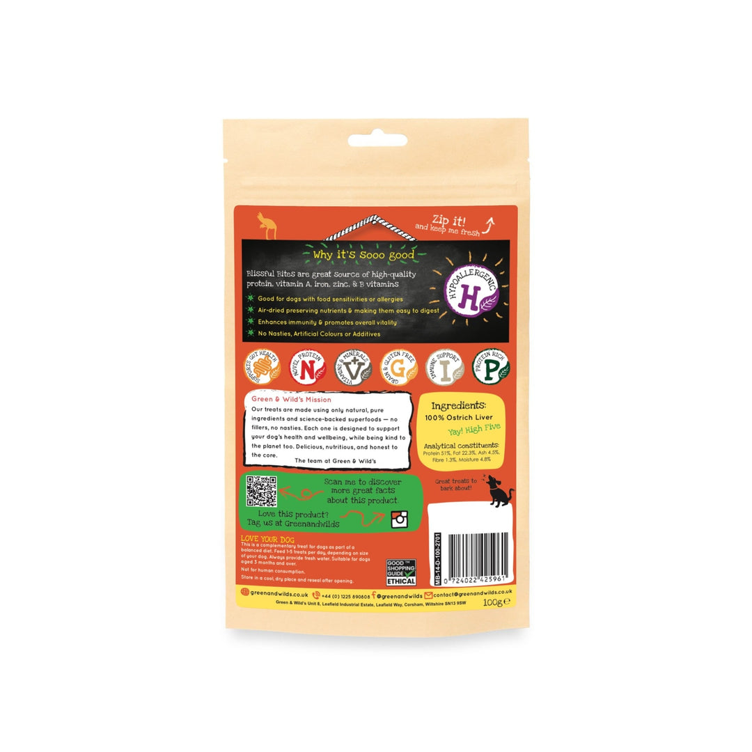 Back view of a pet food package with various labels and text on a white background