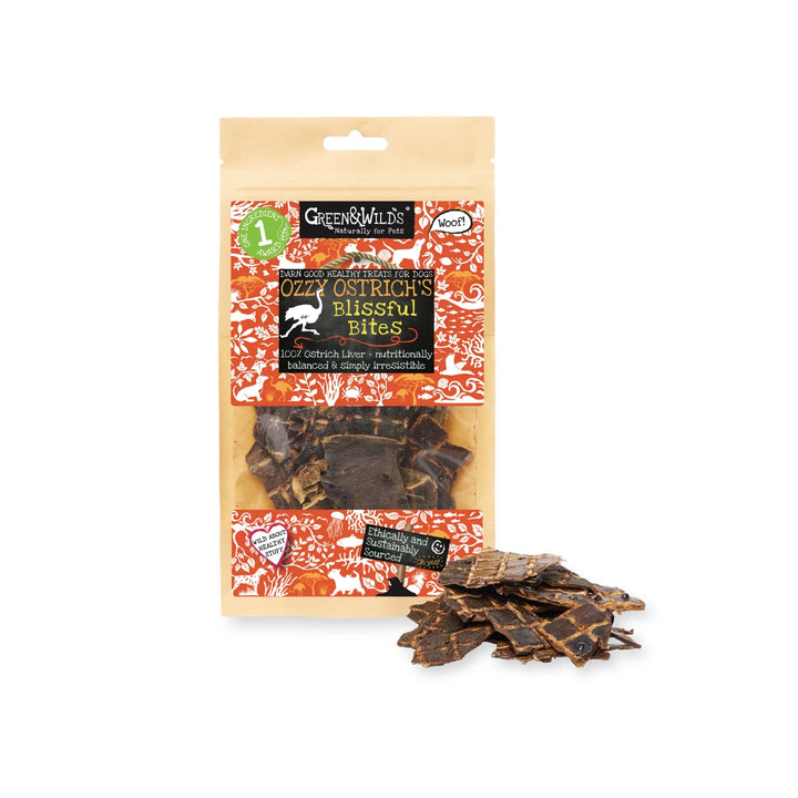Ozzy Ostrich's Blissful Bites, 100g - Green and Wilds