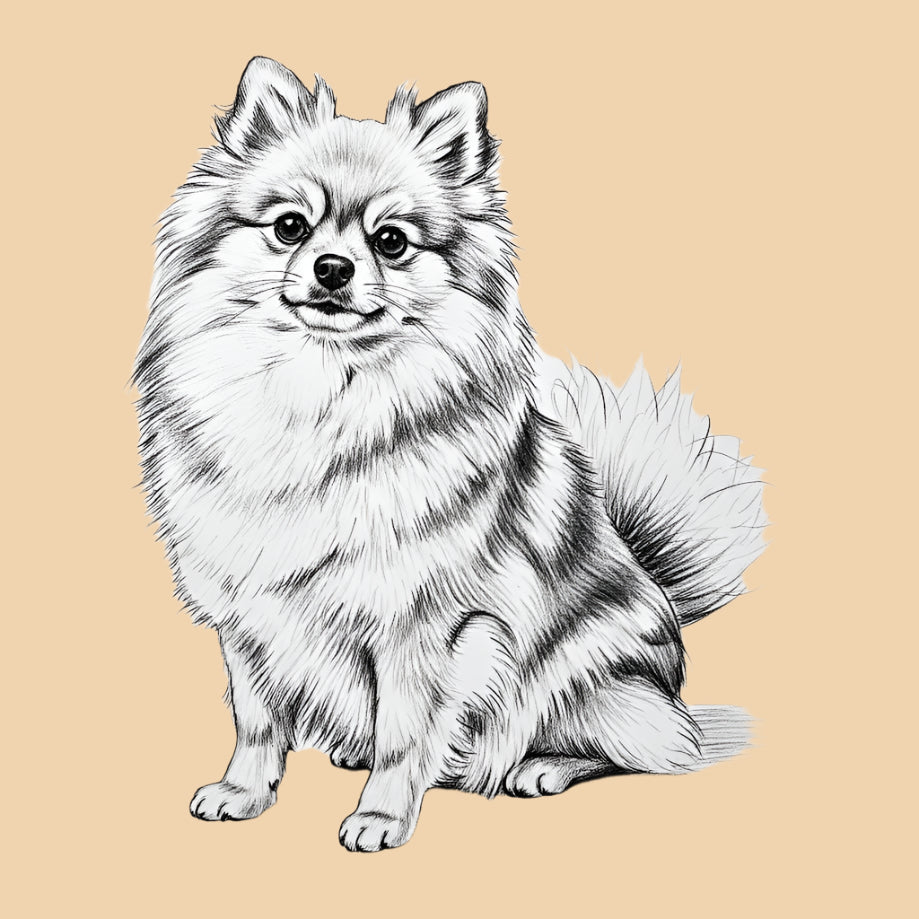 Sketch of a Pomeranian – extra small dog breed featured in The Puggly Club eco-friendly birthday boxes
