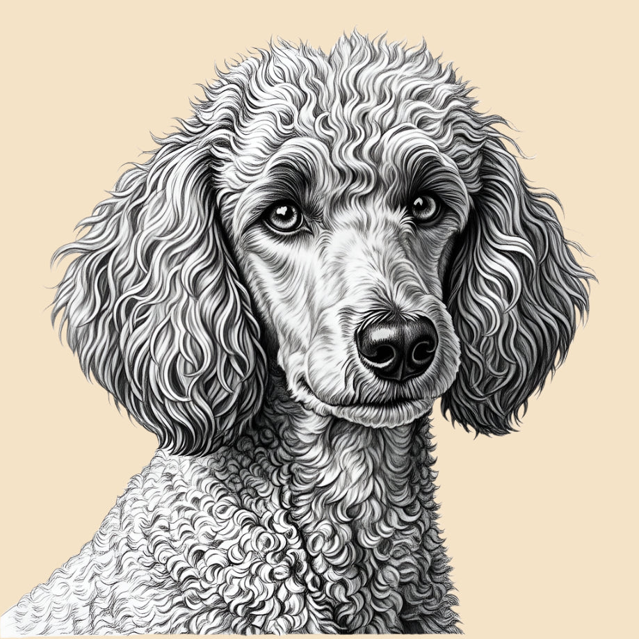 Sketch of a Poodle, medium dog breed featured in The Puggly Club eco friendly birthday boxes