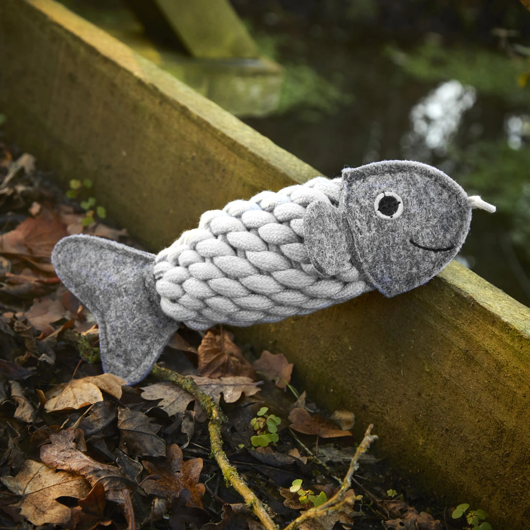 Roger the Ropefish eco toy by Green and Wild’s made with braided jute rope and recycled plastic for medium and large sized dogs supplied by Paw Branch