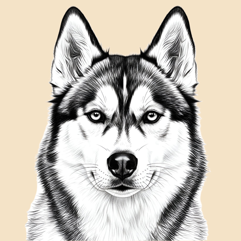 Sketch of a Siberian Husky, large dog breed featured in The Puggly Club eco friendly birthday boxes