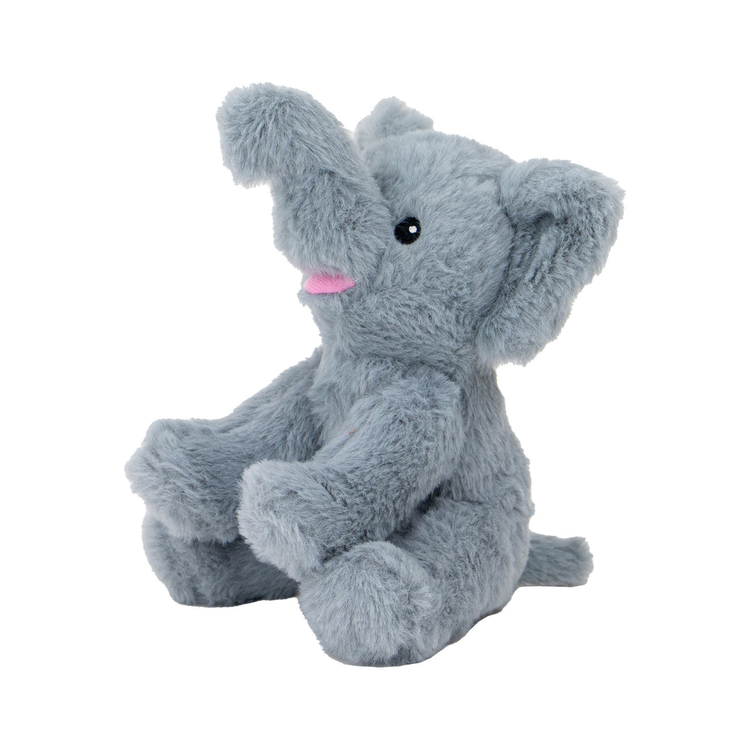 Studio shot of the grey ANCOL Small Bite Grey Elephant plush toy, highlighting the soft recycled fabric and features, supplied by Paw Branch.