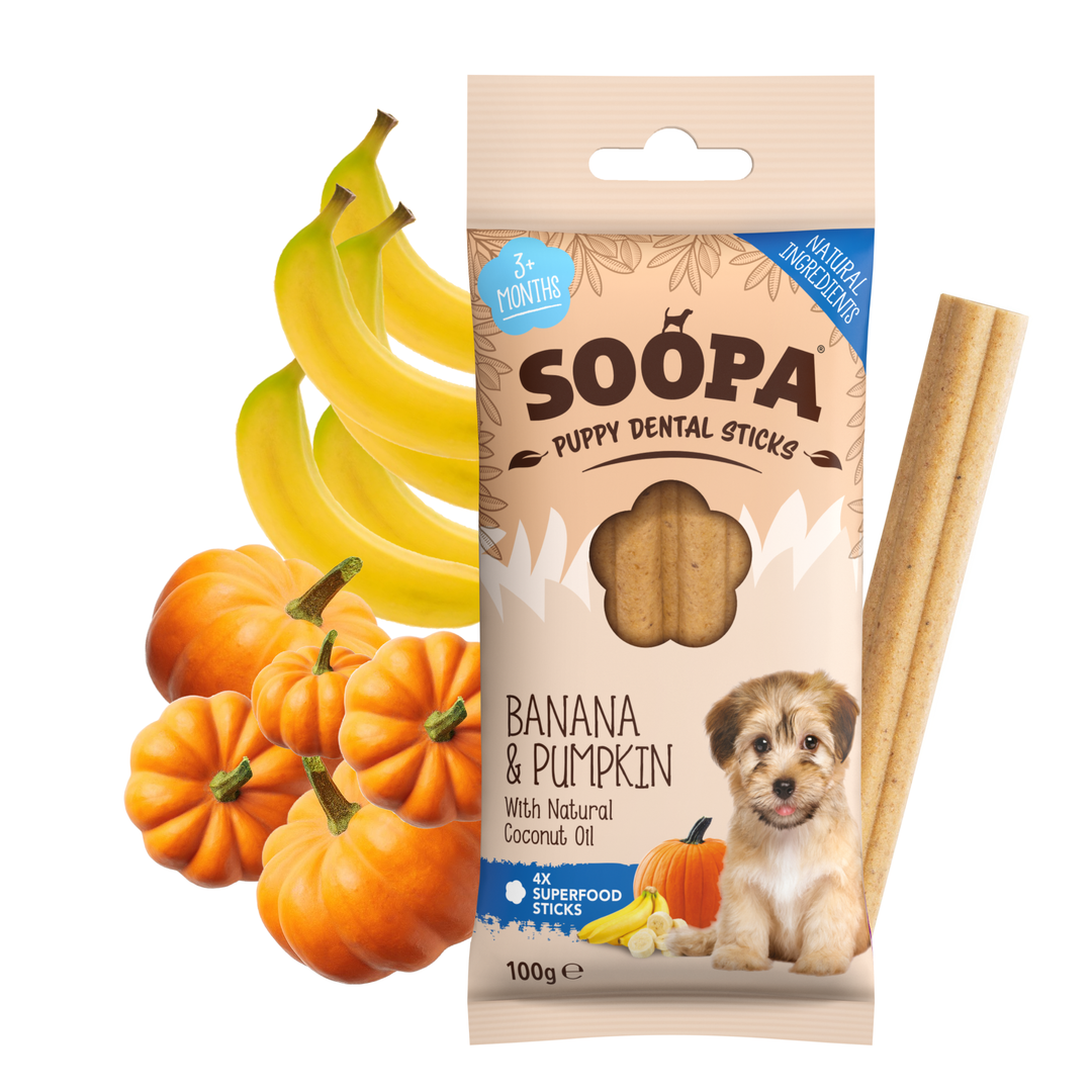 Soopa Puppy Dental Sticks Banana & Pumpkin x4 100g