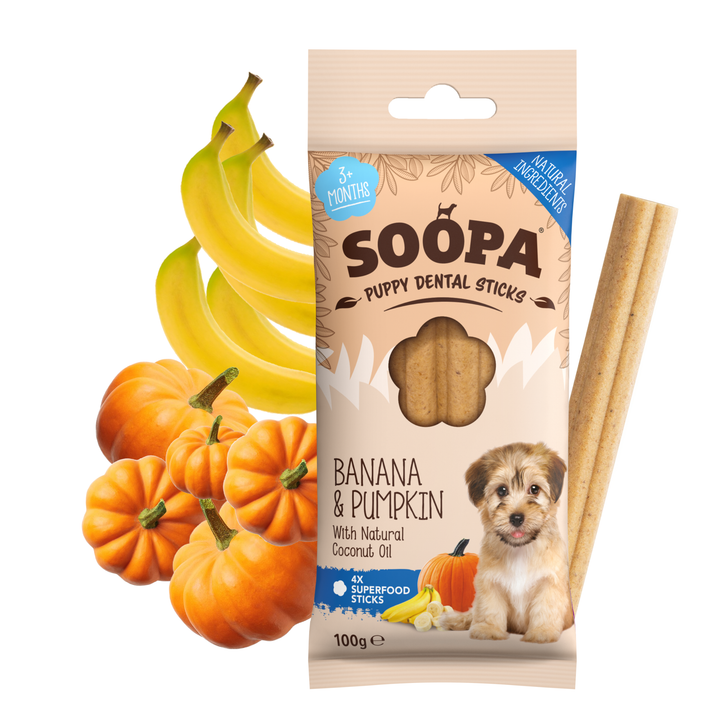 Soopa Puppy Dental Sticks Banana & Pumpkin x4 100g