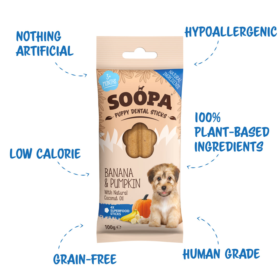 Soopa Puppy Dental Sticks Banana & Pumpkin x4 100g