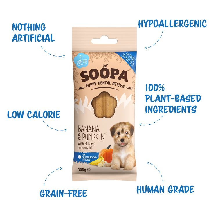 Soopa Puppy Dental Sticks Banana & Pumpkin x4 100g