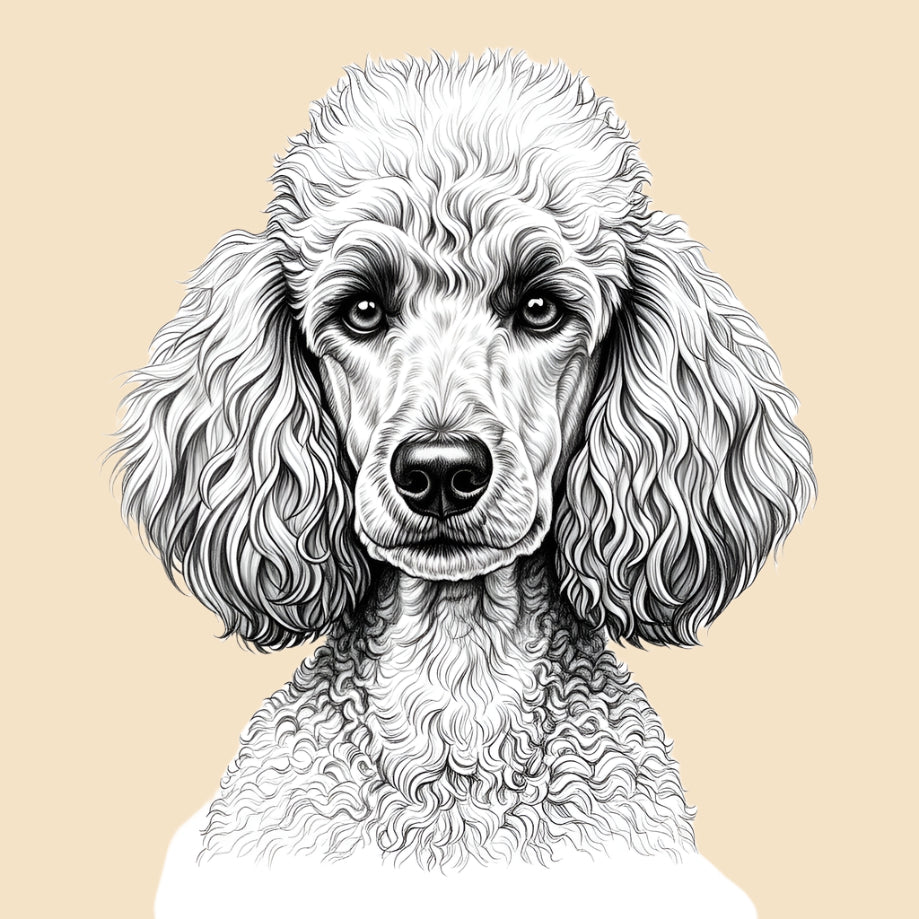 Sketch of a Poodle, large dog breed featured in The Puggly Club eco friendly birthday boxes