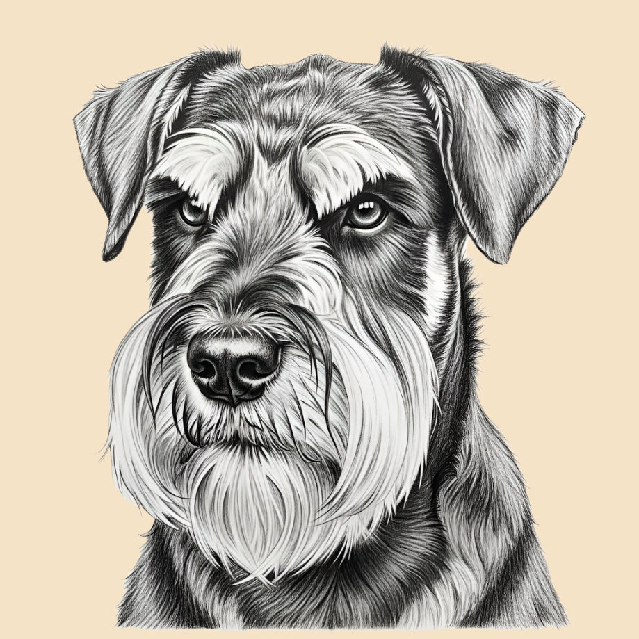 Sketch of a Standard Schnauzer, medium dog breed featured in The Puggly Club eco friendly birthday boxes