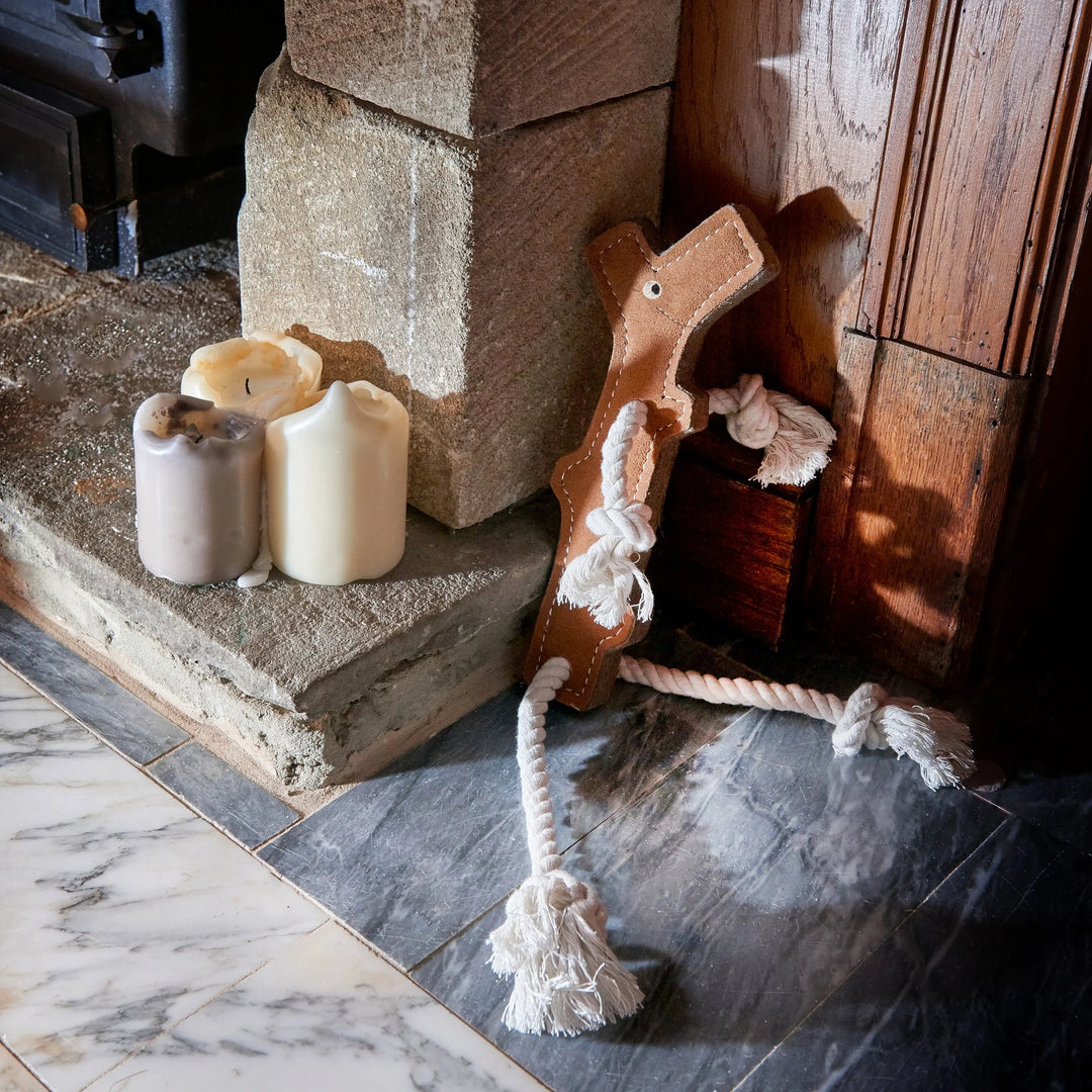 Stick Man eco dog toy by Green and Wild’s made with jute, suede and rope for medium and large sized dogs supplied by Paw Branch