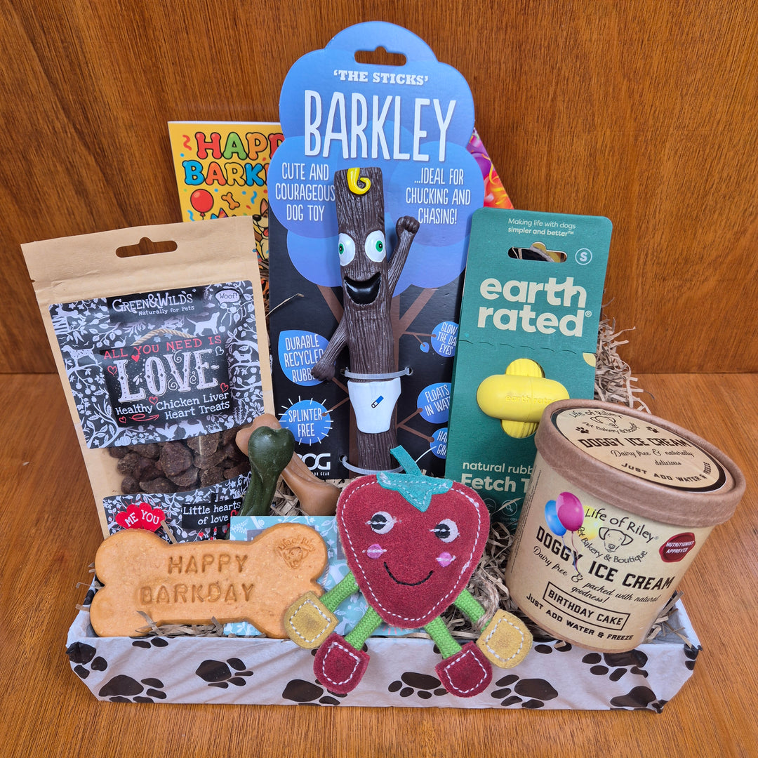 Top Dog Birthday Box to reveal a mix of fun toys and wholesome treats for extra small dogs.