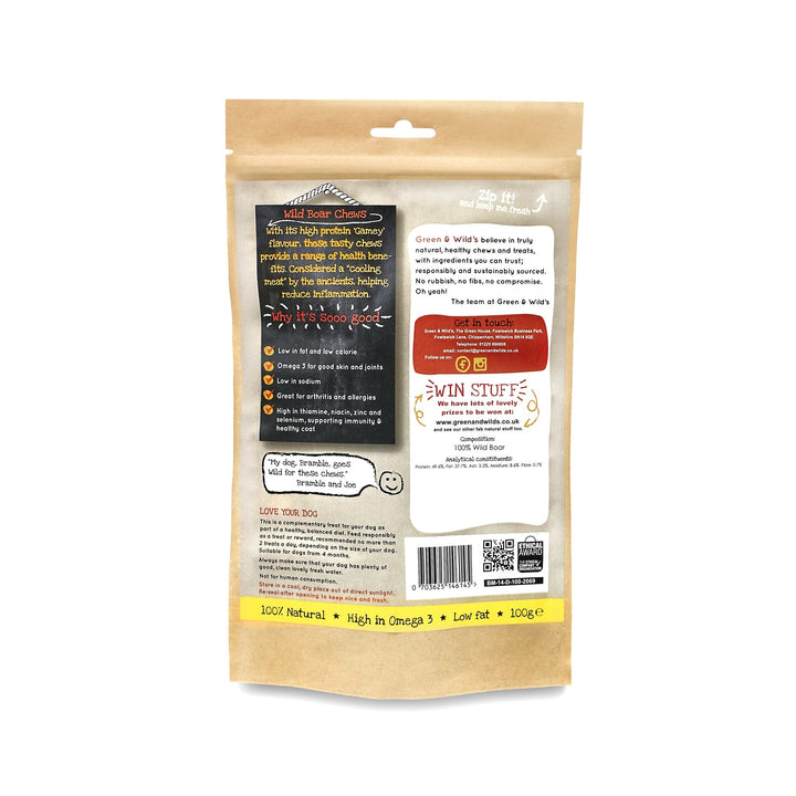 Wild Boar Chews, 100g - Green and Wilds