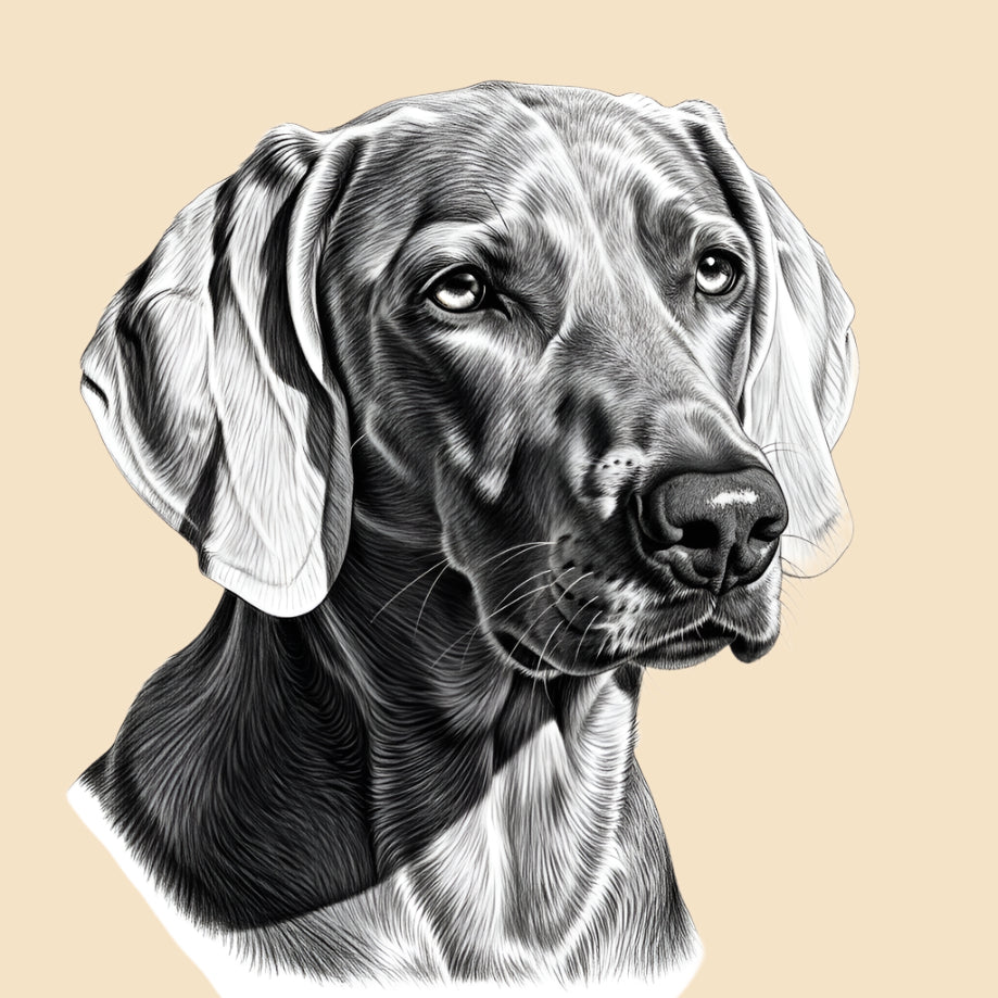 Sketch of a Weimaraner, large dog breed featured in The Puggly Club eco friendly birthday boxes
